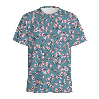 Pink Cherry Blossom Pattern Print Men's Sports T-Shirt
