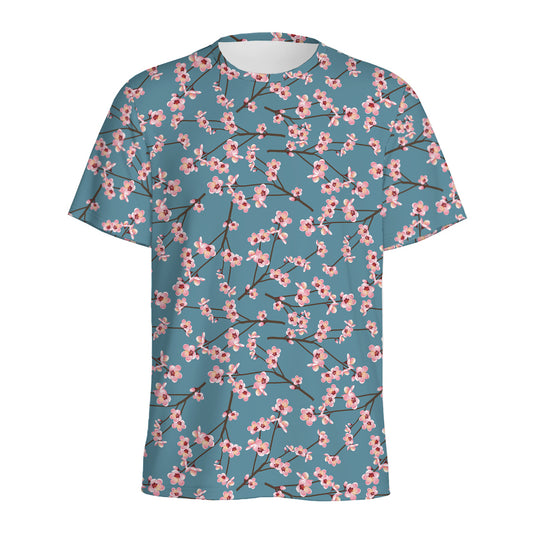 Pink Cherry Blossom Pattern Print Men's Sports T-Shirt