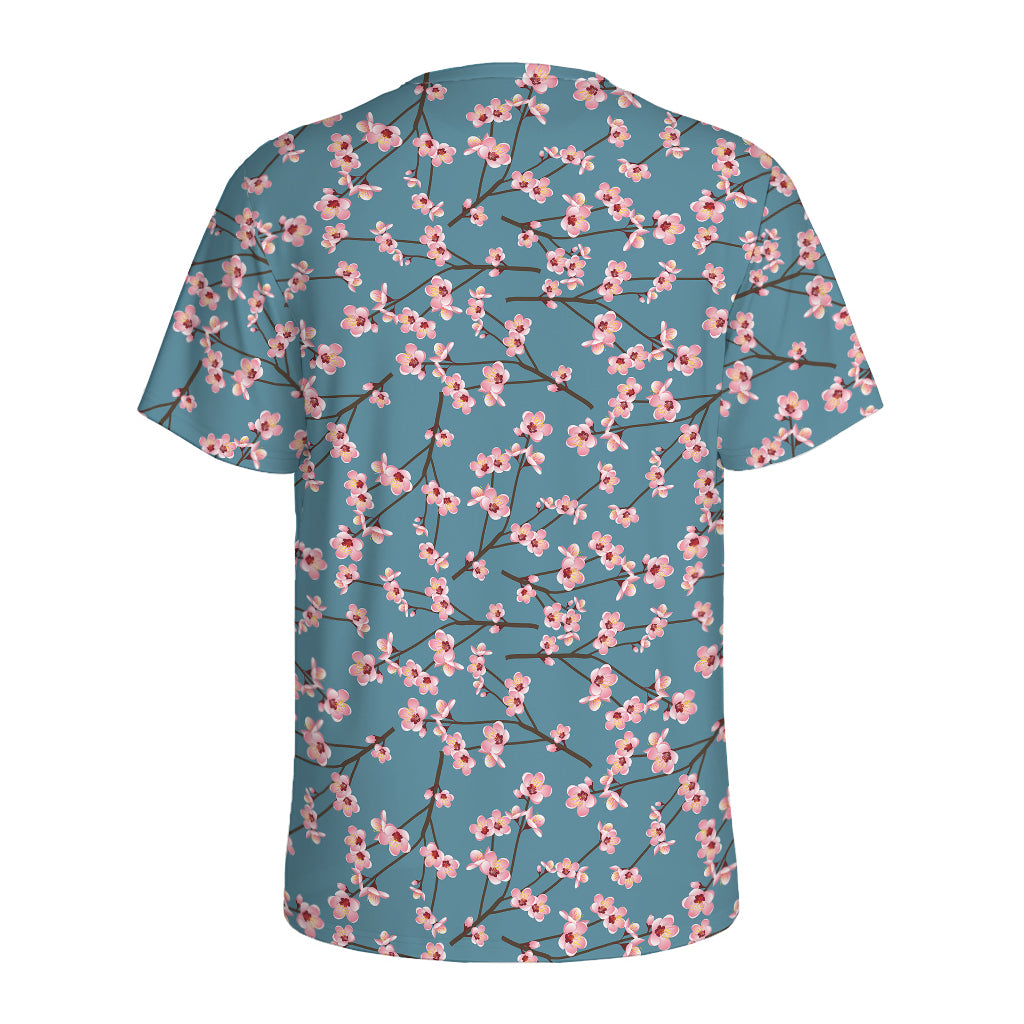 Pink Cherry Blossom Pattern Print Men's Sports T-Shirt