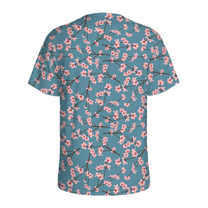 Pink Cherry Blossom Pattern Print Men's Sports T-Shirt