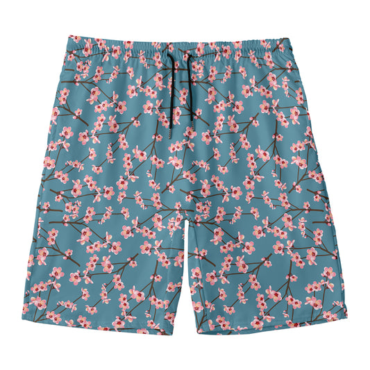 Pink Cherry Blossom Pattern Print Men's Swim Trunks