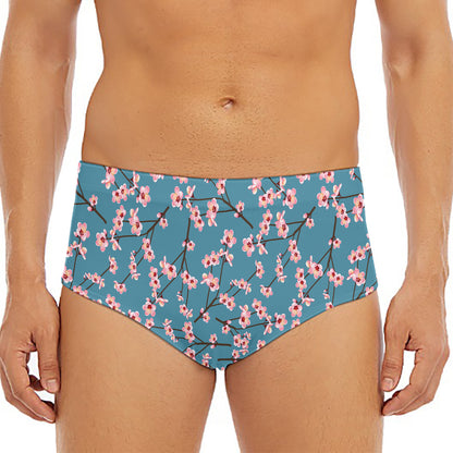 Pink Cherry Blossom Pattern Print Men's Triangle Swim Briefs