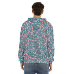 Pink Cherry Blossom Pattern Print Men's Velvet Pullover Hoodie