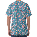 Pink Cherry Blossom Pattern Print Men's Velvet T-Shirt