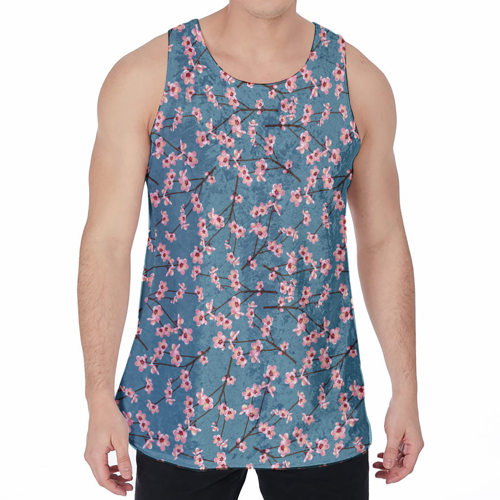 Pink Cherry Blossom Pattern Print Men's Velvet Tank Top