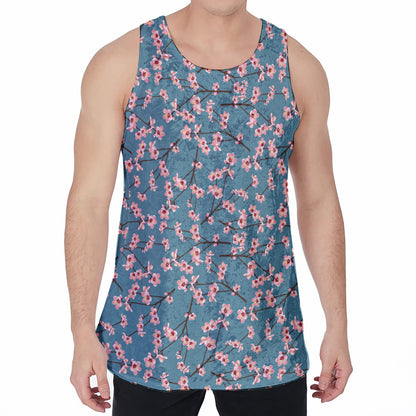 Pink Cherry Blossom Pattern Print Men's Velvet Tank Top