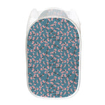 Pink Cherry Blossom Pattern Print Mesh Laundry Hamper