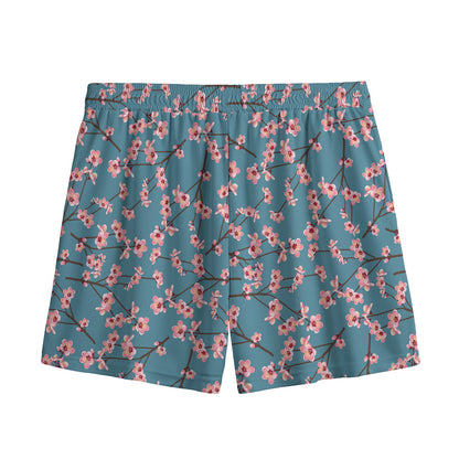 Pink Cherry Blossom Pattern Print Mesh Shorts