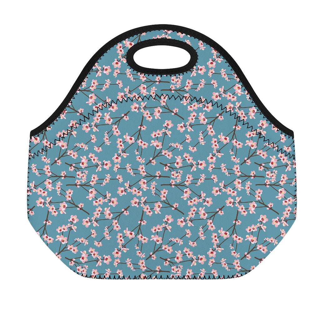 Pink Cherry Blossom Pattern Print Neoprene Lunch Bag