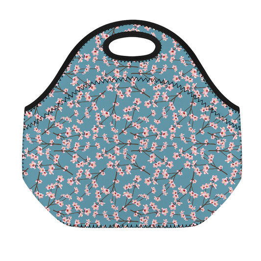 Pink Cherry Blossom Pattern Print Neoprene Lunch Bag