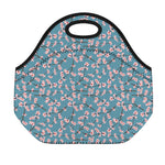 Pink Cherry Blossom Pattern Print Neoprene Lunch Bag