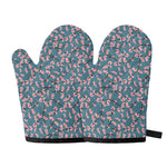 Pink Cherry Blossom Pattern Print Oven Mitts
