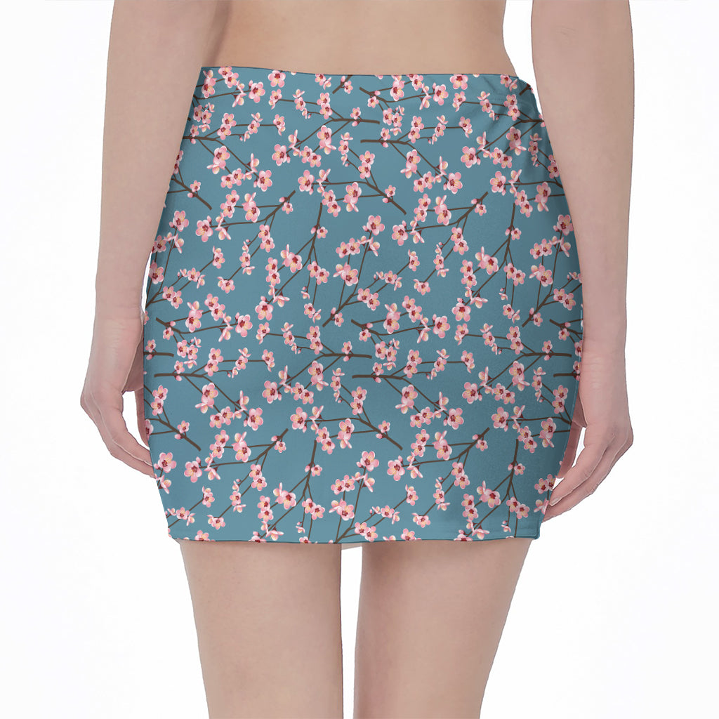 Pink Cherry Blossom Pattern Print Pencil Mini Skirt