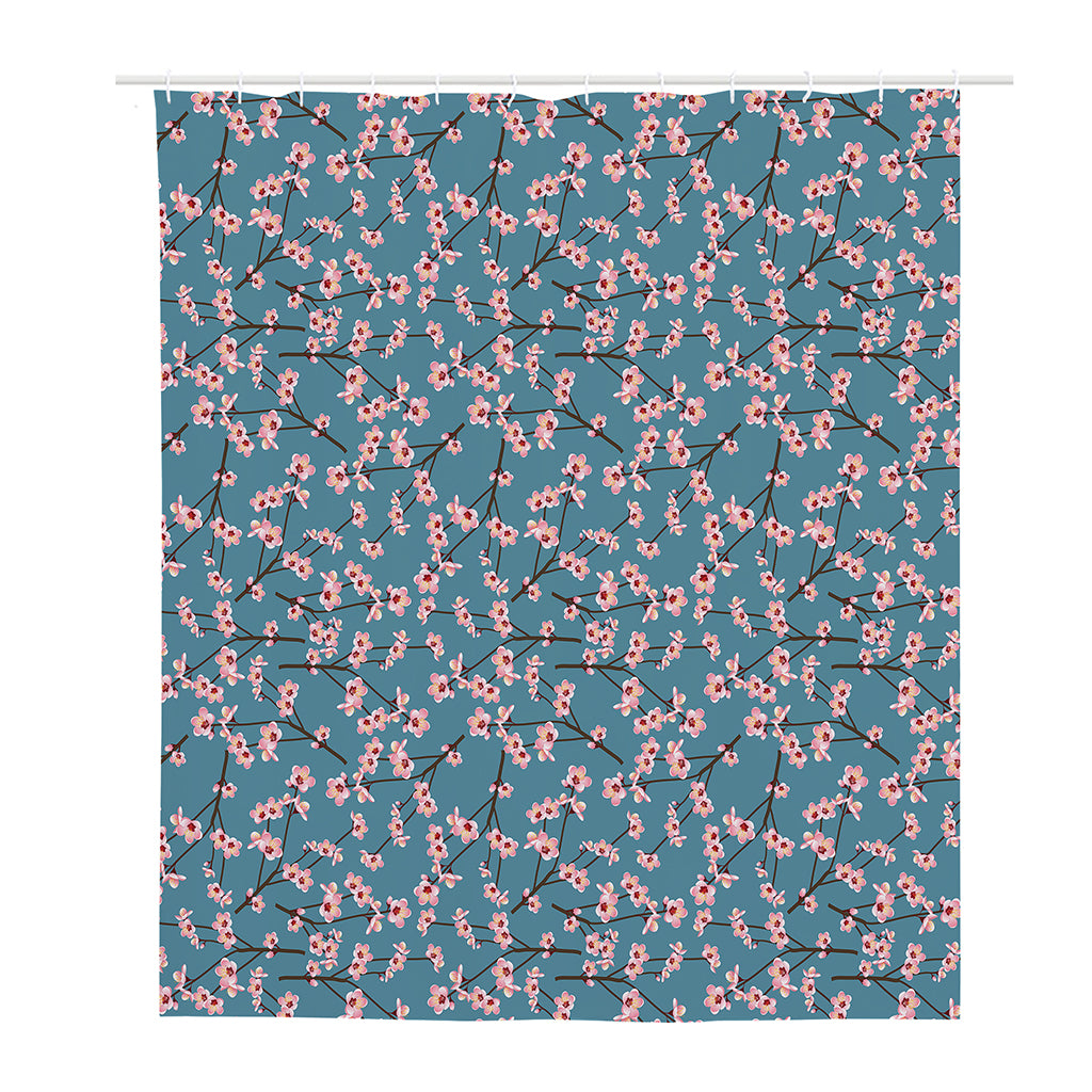 Pink Cherry Blossom Pattern Print Polyester Shower Curtain