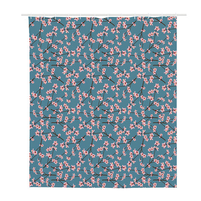 Pink Cherry Blossom Pattern Print Polyester Shower Curtain