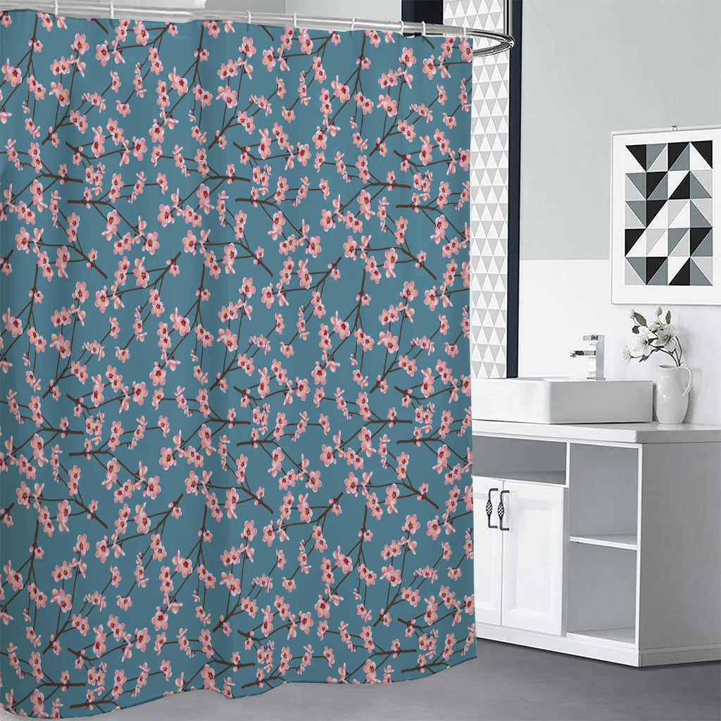 Pink Cherry Blossom Pattern Print Premium Shower Curtain