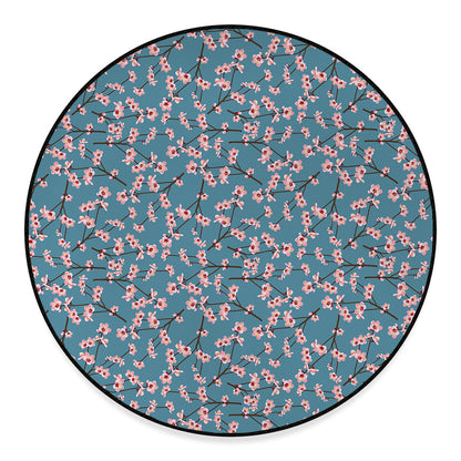 Pink Cherry Blossom Pattern Print Round Floor Mat