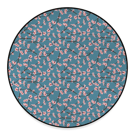 Pink Cherry Blossom Pattern Print Round Floor Mat