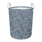 Pink Cherry Blossom Pattern Print Round Laundry Basket