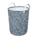 Pink Cherry Blossom Pattern Print Round Laundry Basket