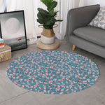 Pink Cherry Blossom Pattern Print Round Rug