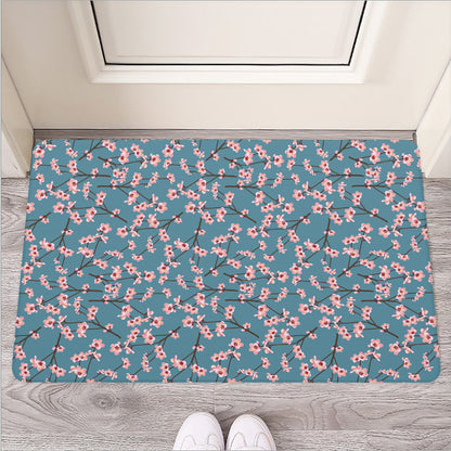Pink Cherry Blossom Pattern Print Rubber Doormat
