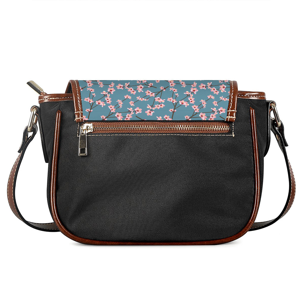 Pink Cherry Blossom Pattern Print Saddle Bag