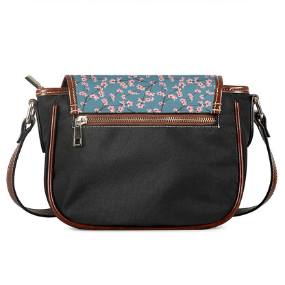 Pink Cherry Blossom Pattern Print Saddle Bag