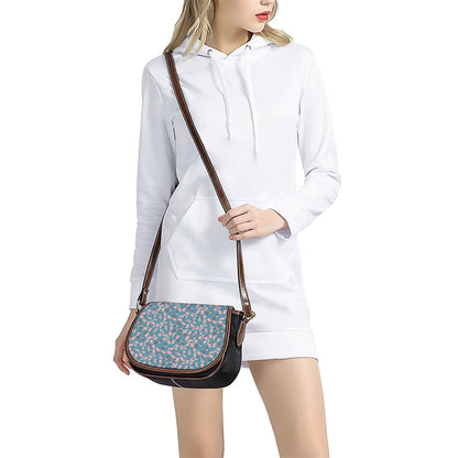 Pink Cherry Blossom Pattern Print Saddle Bag