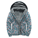 Pink Cherry Blossom Pattern Print Sherpa Lined Zip Up Hoodie