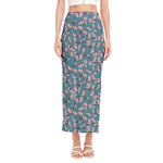 Pink Cherry Blossom Pattern Print Side Slit Maxi Skirt