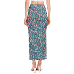 Pink Cherry Blossom Pattern Print Side Slit Maxi Skirt