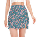 Pink Cherry Blossom Pattern Print Side Slit Mini Skirt