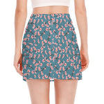 Pink Cherry Blossom Pattern Print Side Slit Mini Skirt