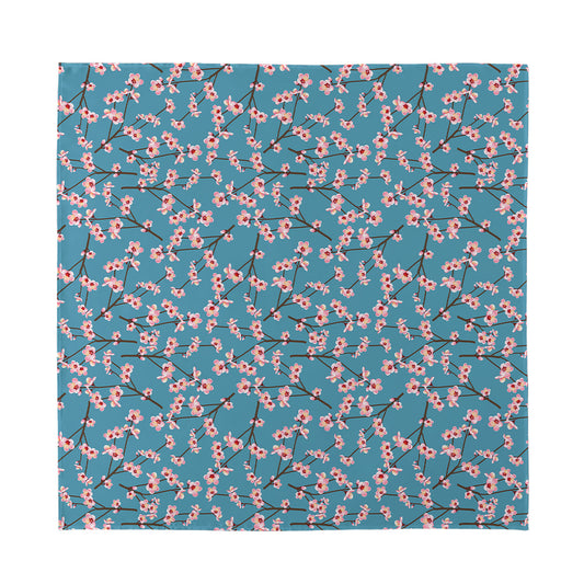 Pink Cherry Blossom Pattern Print Silk Bandana