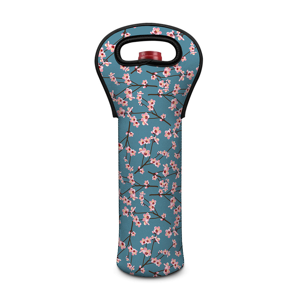 Pink Cherry Blossom Pattern Print Single Neoprene Wine Tote