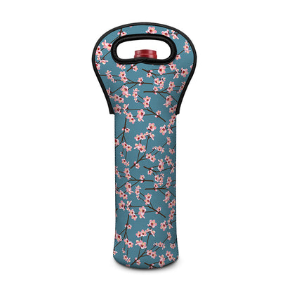 Pink Cherry Blossom Pattern Print Single Neoprene Wine Tote