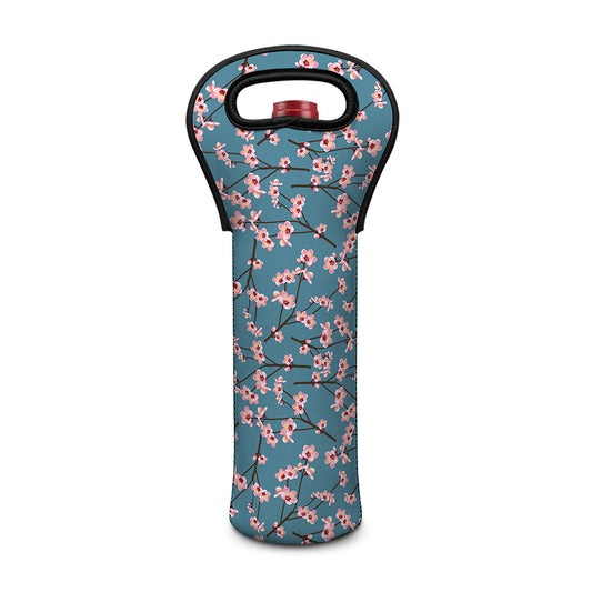 Pink Cherry Blossom Pattern Print Single Neoprene Wine Tote