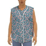 Pink Cherry Blossom Pattern Print Sleeveless Baseball Jersey
