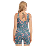 Pink Cherry Blossom Pattern Print Sleeveless One Piece Swimsuit