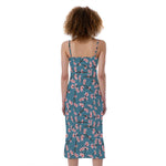 Pink Cherry Blossom Pattern Print Slim Fit Midi Cami Dress