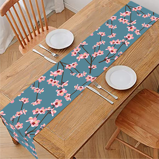 Pink Cherry Blossom Pattern Print Table Runner