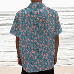 Pink Cherry Blossom Pattern Print Textured Short Sleeve Shirt