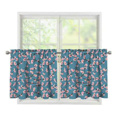 Pink Cherry Blossom Pattern Print Tier Curtains