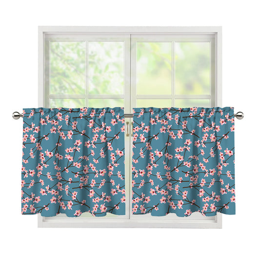 Pink Cherry Blossom Pattern Print Tier Curtains