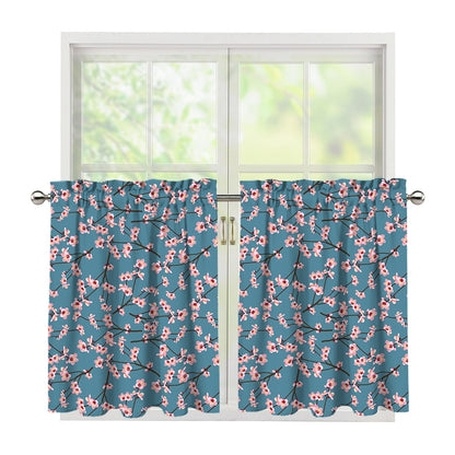 Pink Cherry Blossom Pattern Print Tier Curtains