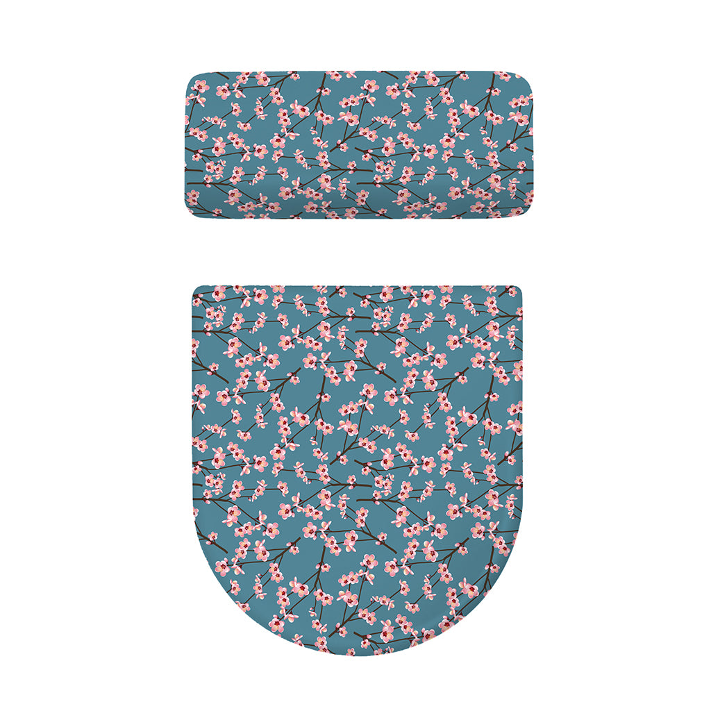 Pink Cherry Blossom Pattern Print Toilet Lid And Tank Cover Set