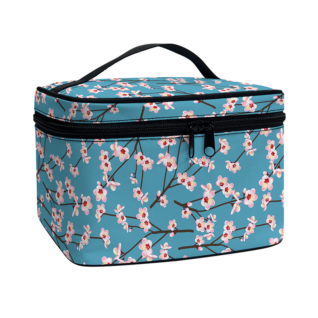 Pink Cherry Blossom Pattern Print Travel Makeup Bag