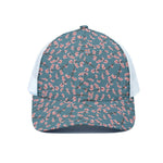 Pink Cherry Blossom Pattern Print White Mesh Trucker Cap