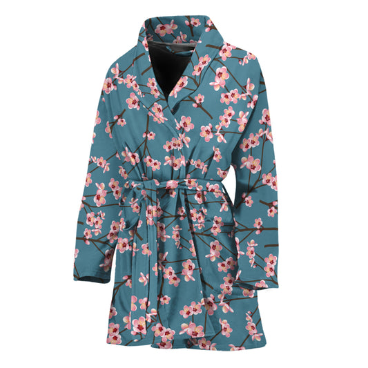 Pink Cherry Blossom Pattern Print Women's Bathrobe